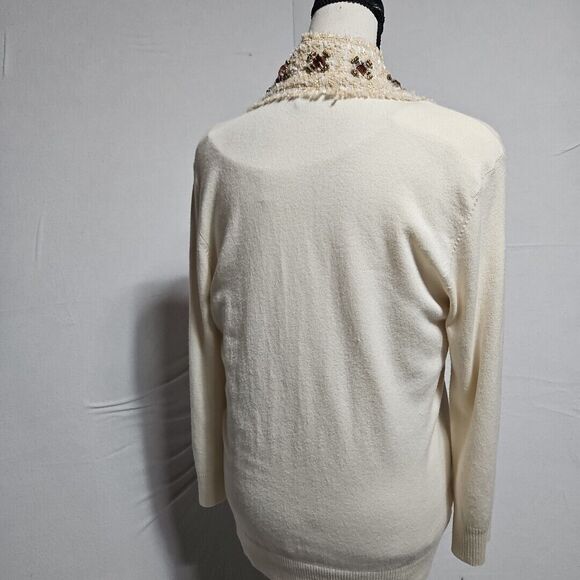 Boston Proper Cream Knit Embellished Cardigan With Beads, Size Med Eclectic Glam - Picture 4 of 13